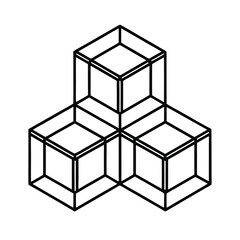 Three Interlocking Cubes Geometric Abstract Design, Isometric Perspective