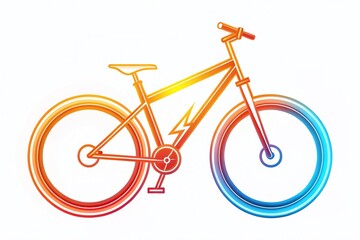 Fototapeta premium Electric Mountain Bike Silhouette, E-bike Lightning Bolt, Isolated White Background