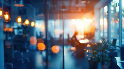 Naklejka premium Blurred Office Interior with Warm Sunlight