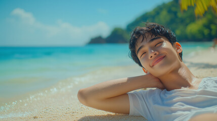 Handsome Man Relaxing on a Summer Beach