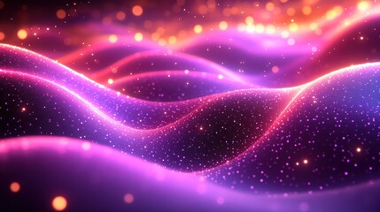 Fototapeta premium Abstract glowing pink and orange waves with sparkling particles.