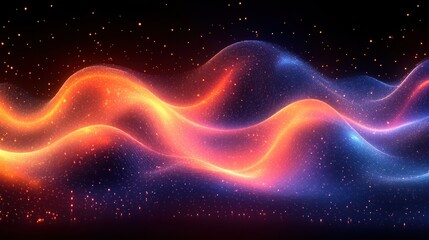 Fototapeta premium Abstract glowing wave background with red and blue light particles.