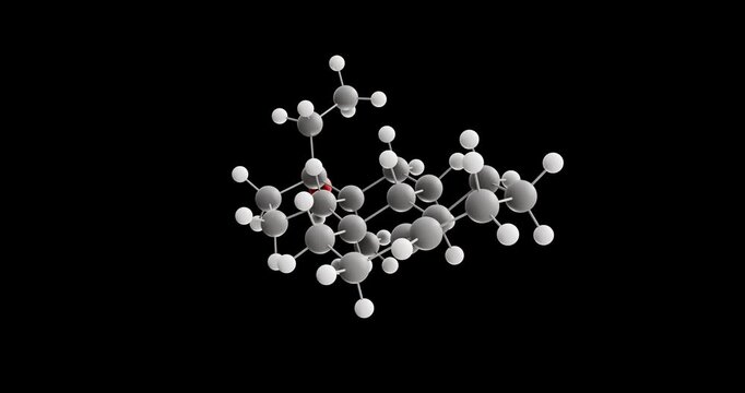 Ethylestrenol molecule, rotating 3D model of anabolic steroid, looped video on a black background