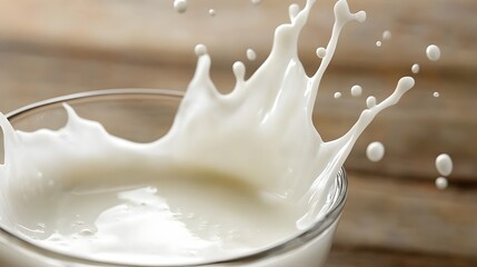 Milk Splash in Glass Bowl Fresh Dairy Drink