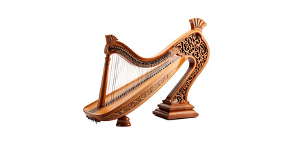 Ornate Wooden Harp Detailed 3D Render, Beautiful Classic Design for Musical Themes.
