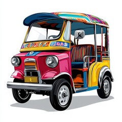 Vibrant Pink and Yellow Auto Rickshaw Illustration