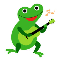 Vector illustration of a frog singing with a guitar