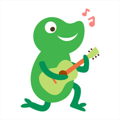 Vector illustration of a frog singing with a guitar