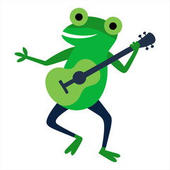 Vector illustration of a frog singing with a guitar