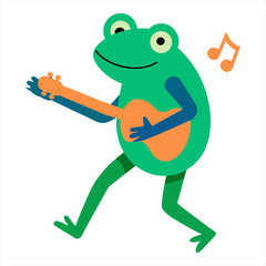 Vector illustration of a frog singing with a guitar