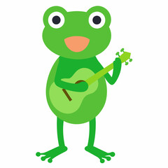 Vector illustration of a frog singing with a guitar