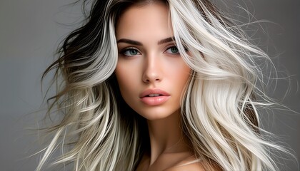 Obraz premium Portrait of a young woman with long blonde hair.