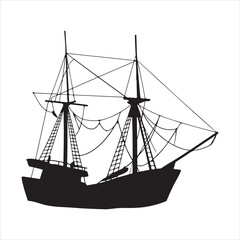 Fishing ship deploying nets in the sea Silhouette
