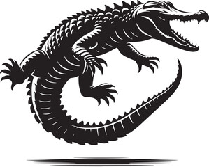 Black Alligator Silhouette Vector, High Quality Illustration on White Background