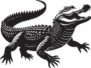 Black Alligator Silhouette Vector, High Quality Illustration on White Background