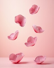Fototapeta premium Surreal Floral Composition of pink rose petals floating in mid-air on a neutral gradient background for Mother’s Day