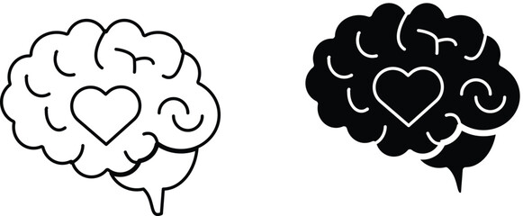 Healthy Brain with Heart Icon with Transparent Background – Mental Health Awareness, Emotional Intelligence, Cognitive Wellness, Self-Care Concept, Vector Design
