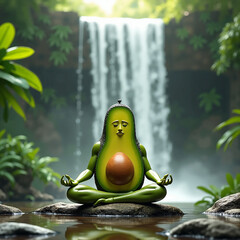 A relaxed avocado mascot sitting in a meditation position