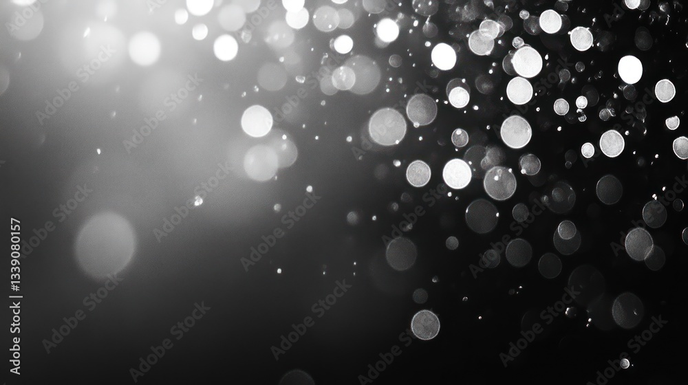 Aufkleber abstract grayscale bokeh background with bright light spots and dark background.