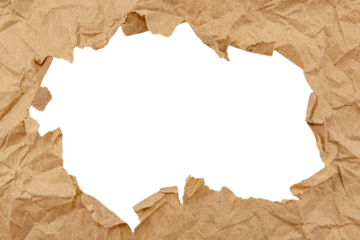 A sheet of old yellowed crumpled paper on a white background. Isolate paper