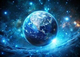 Obraz premium Cosmic Crater: Miniature Blue Planet in Starry Void - Tilt-Shift Stock Photo