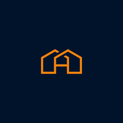 Orange House Letter A Logo Design on Dark Blue Background
