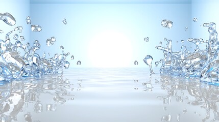 Bright Blue Water Splashing with Reflections and Ripples in a Minimalist Indoor Environment