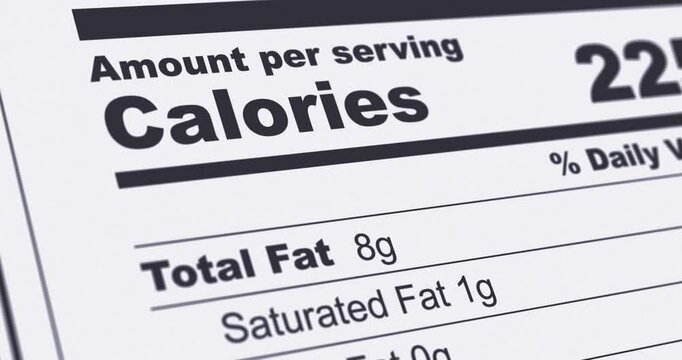 Nutrition Facts Label with Vitamin B9 content line highlighted, B-9 or Folate or folic acid, diet and healthy food concept, footage