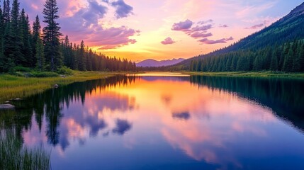 Fototapeta premium Serene Sunset Over a Mountain Lake