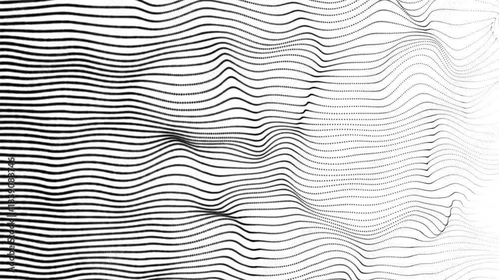 Poster abstract digital cyber wave made of black particles and dots moves with big data visualization. futu