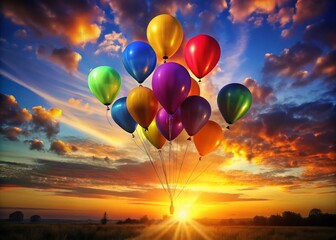 Fototapeta premium Colorful Balloon Silhouette Sunset - Party Celebration Backdrop