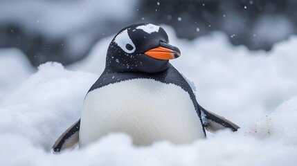Fototapeta premium Gentoo Penguin Portrait In Snowy Antarctic Habitat