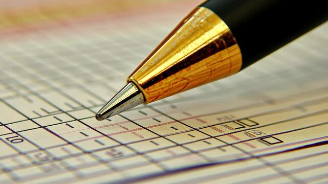 Businessman closely analyzing sales schedule with focus on detailed data in office setting, close up business man analyzing the sales schedule