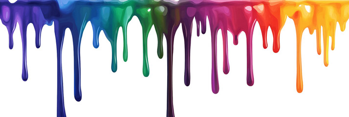 Rainbows of paint dripping down, isolated on a transparent background