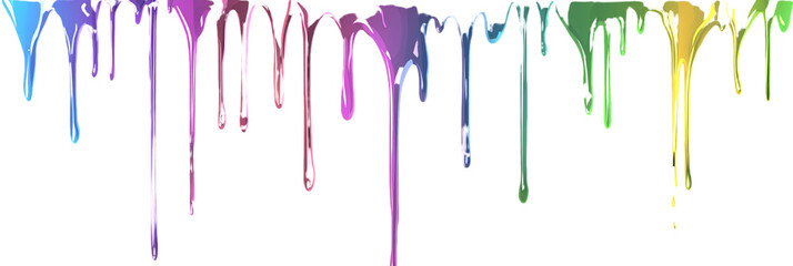Rainbows of paint dripping down, isolated on a transparent background