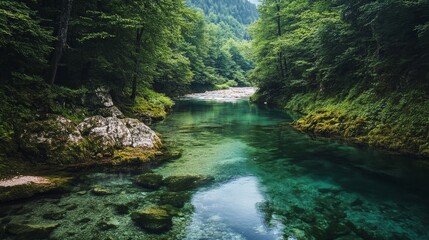 Obraz premium Serene Forest River Landscape