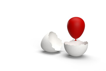 Red Balloon Emerging from a Cracked Egg Symbolizing Freedom and Creativity