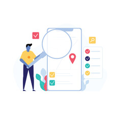 Person Examining Mobile Application With Checklist And Location