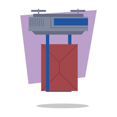 Red envelope dangling from mail handling machine, showcasing a streamlined design in contemporary postal environment. Efficient sorting technology concept