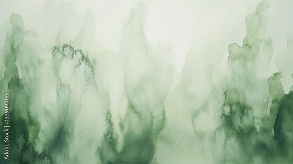 Aufkleber Abstract green watercolor painting with soft, flowing textures and subtle color variations.