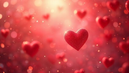 Floating Red Hearts Sparkling with Love for Valentine's Day Romance