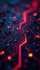 Glowing nodes & circuits form abstract tech pattern , design, glow