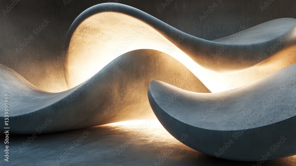 Fototapete abstract illuminated concrete forms creating a wave-like structure.
