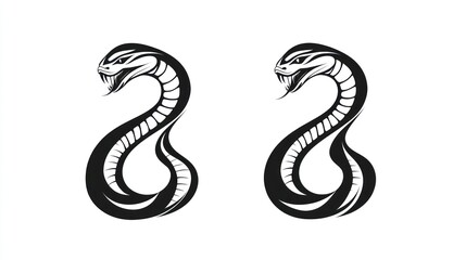 Two stylized snakes, logo design, black and white
