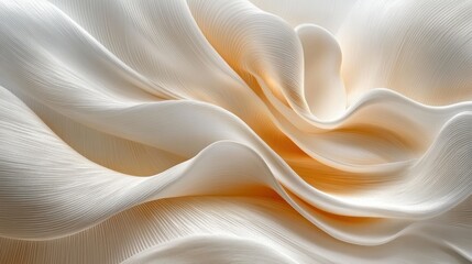 Obraz premium Abstract image of flowing, creamy white and peach fabric with soft, undulating folds and textures.