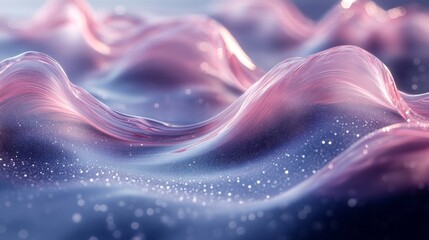 Abstract pink and blue liquid waves with glitter texture.