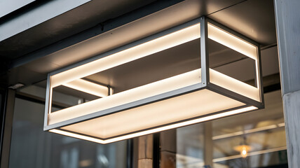 Obraz premium Modern ceiling lights with rectangular glowing panels, sleek and minimalist design.