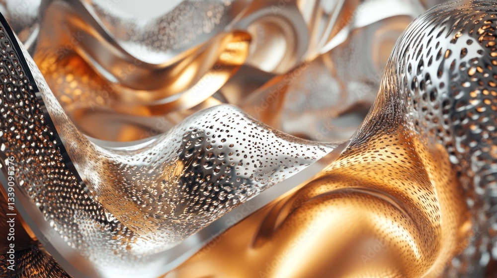 Aufkleber abstract metallic texture with flowing, perforated shapes and warm lighting.