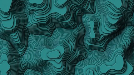 Abstract Wave Pattern Design with Curved Lines and Layered Texture in Teal Color for Background or Wallpaper Use in Digital Art Projects