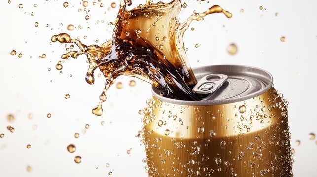 Golden soda can tippi urban setting photorealistic image street close-up creative concept
